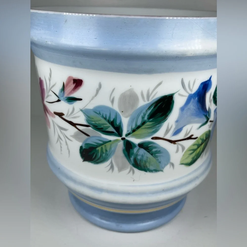 Vintage Milk Glass planter Westmoreland Style 1950s Cachepot floral hand painted